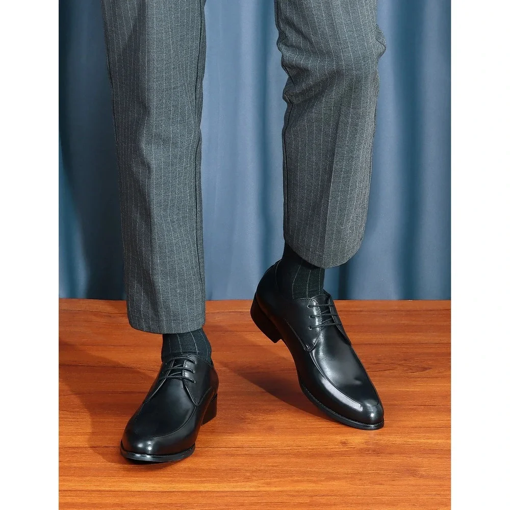 Santimon Men's US 8.5‎ Black Leather Formal Derby Lace Up Dress Shoes